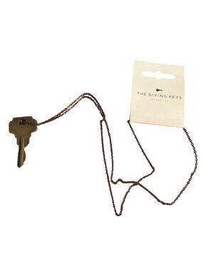 The Giving Keys Brass Strength Key Necklace Altard State Brass 27" Chain NEW